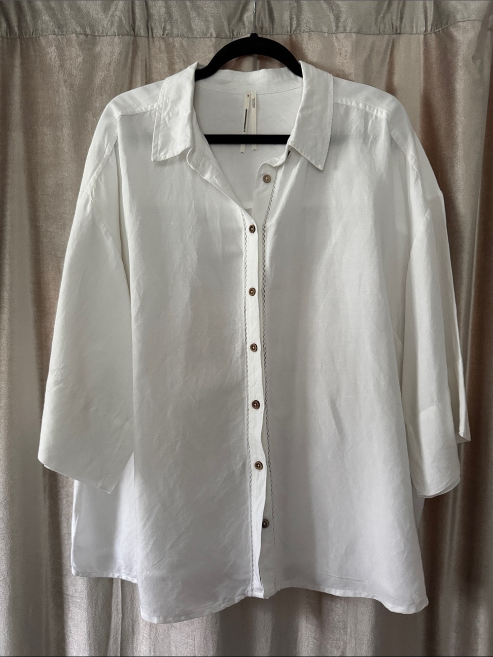 Anthropologie White Button-Down Shirt with Wooden Buttons